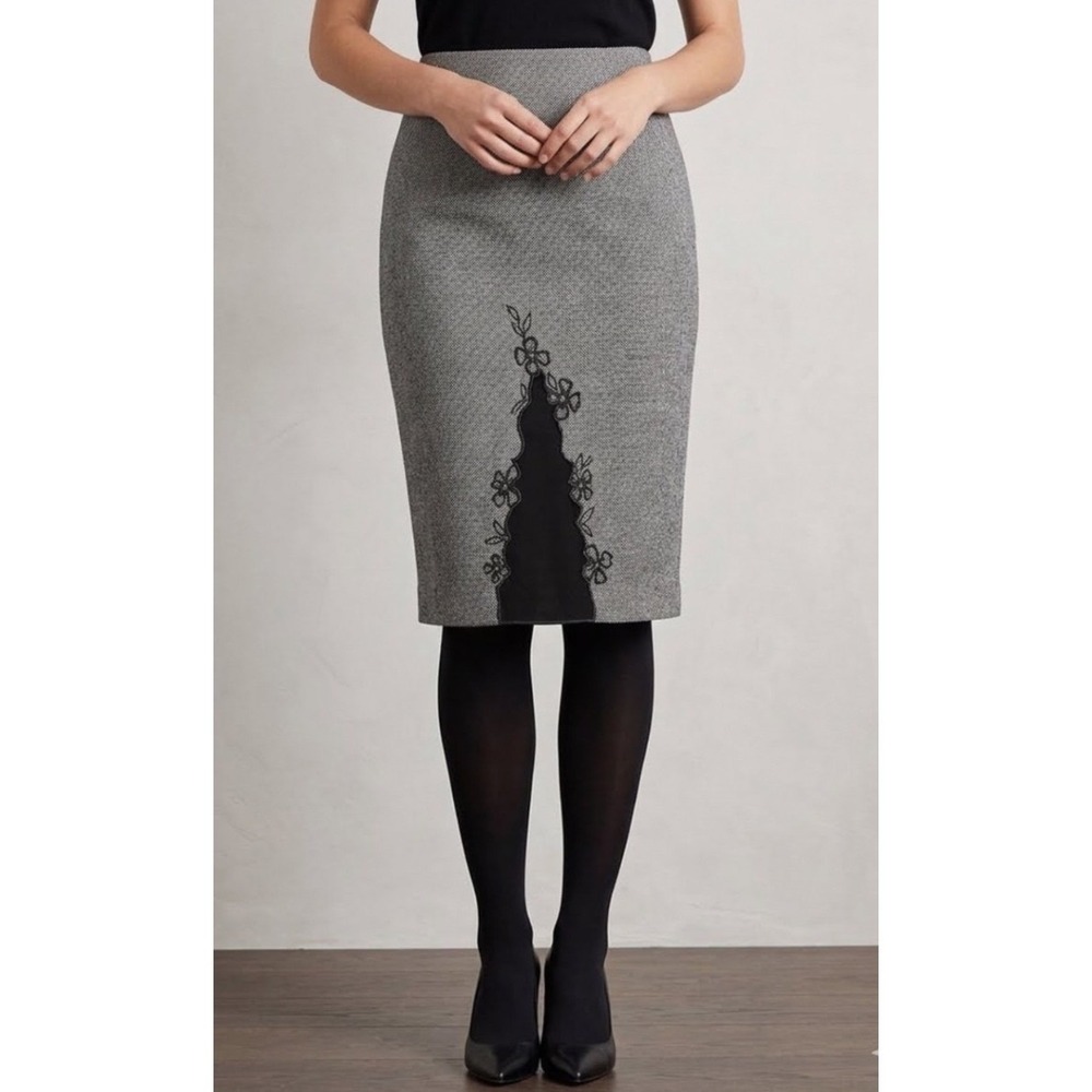 LBK Lou Barok Paris 90s Pencil Skirt Wool Blend Wiggle Skirt Grey Floral French
